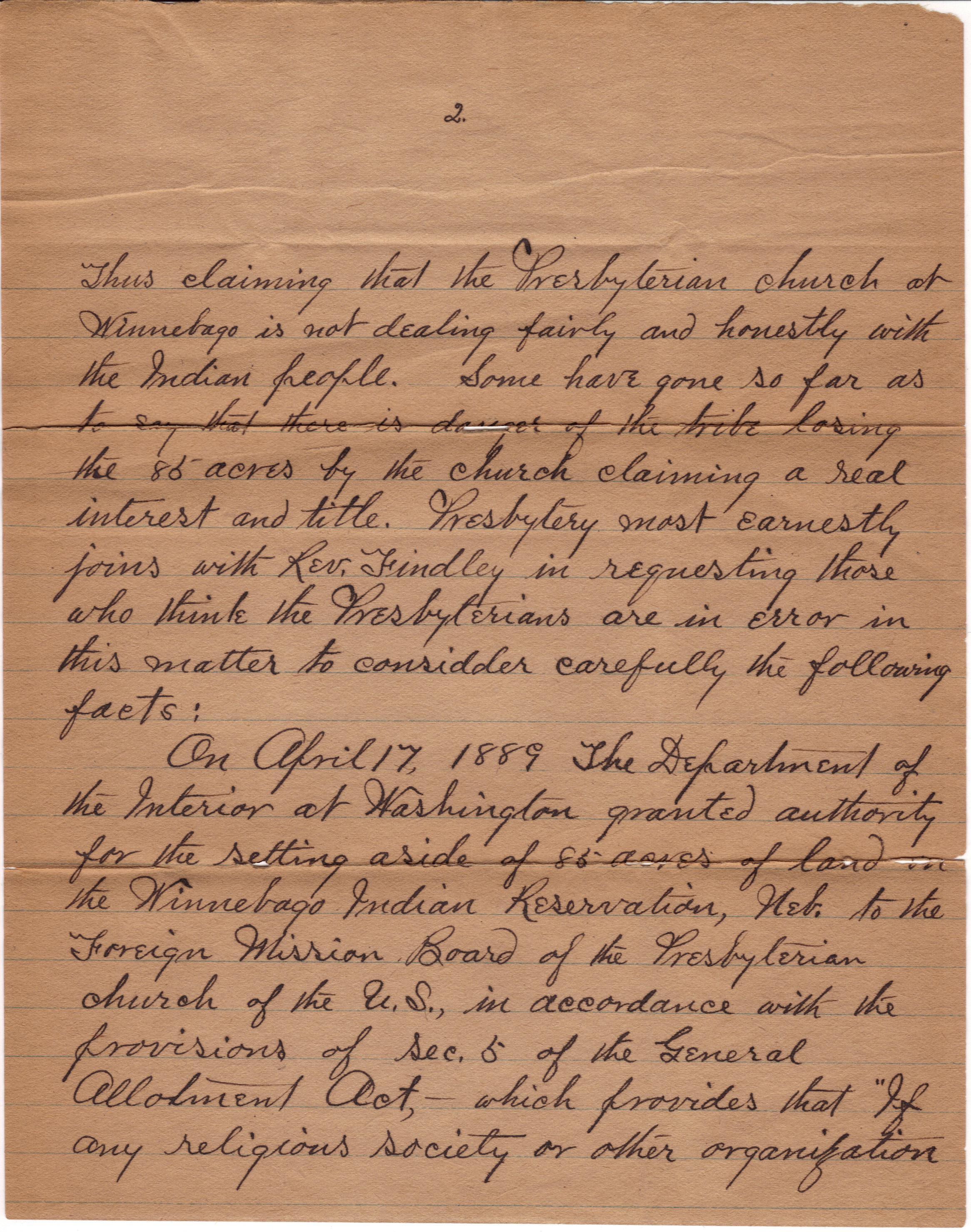 April 22, 1902: Winnebago Mission land papers (2)